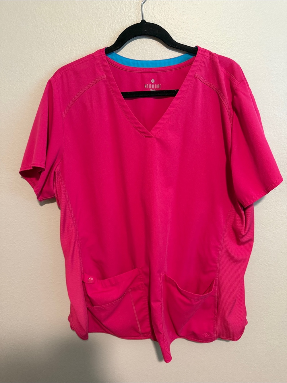 Med Couture Hot Pink V-Neck Scrub Top and Jogger Bottoms